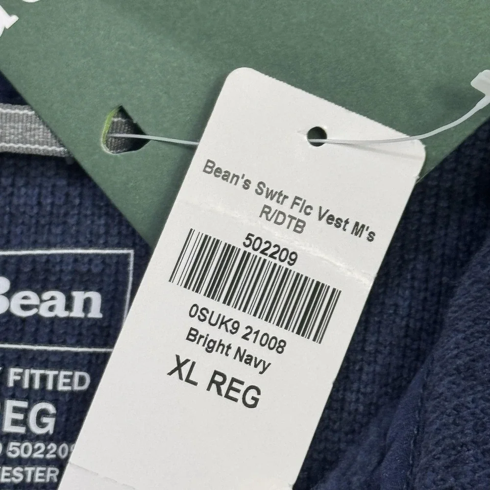 L.L. Bean Sweater Fleece Vest Jacket Mens XL Blue Mock Neck Full Zip